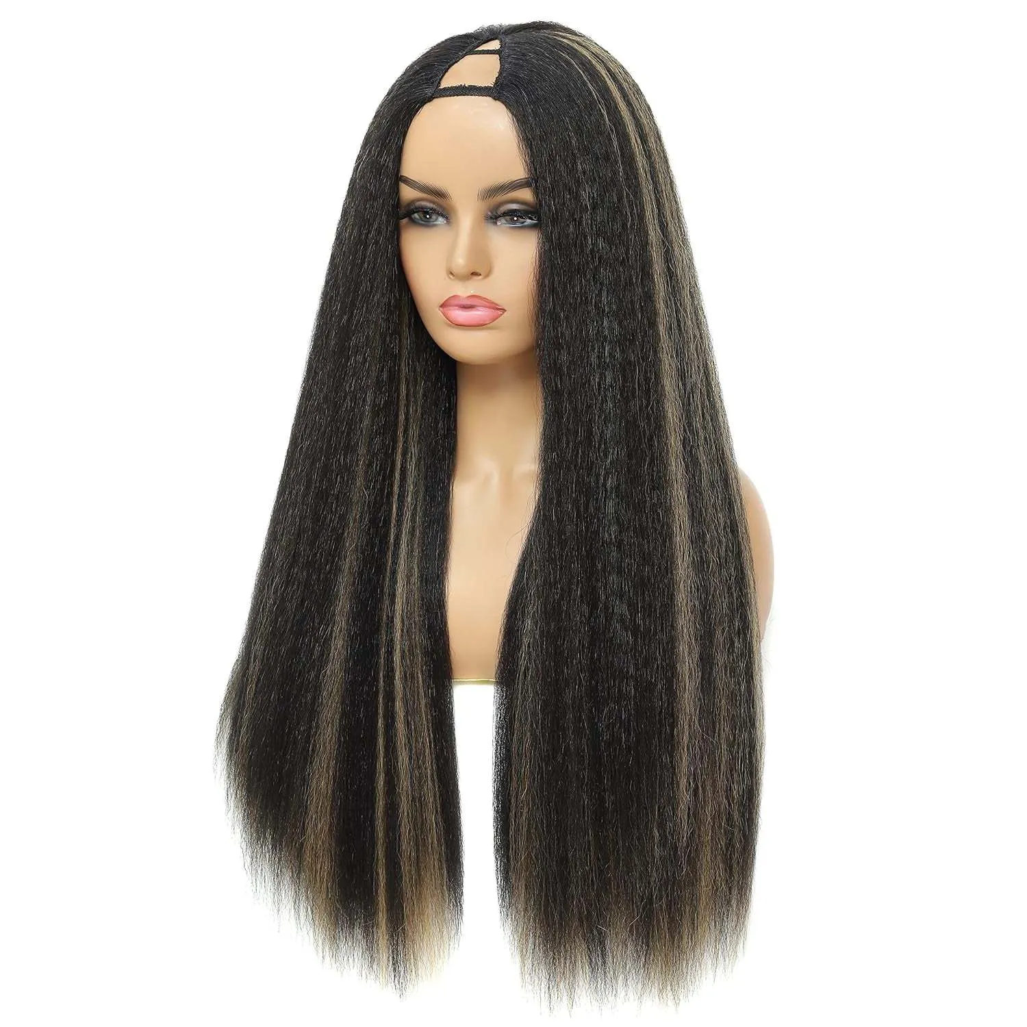 Kinky Straight V Part Wig 26 Inch Yaki Straight