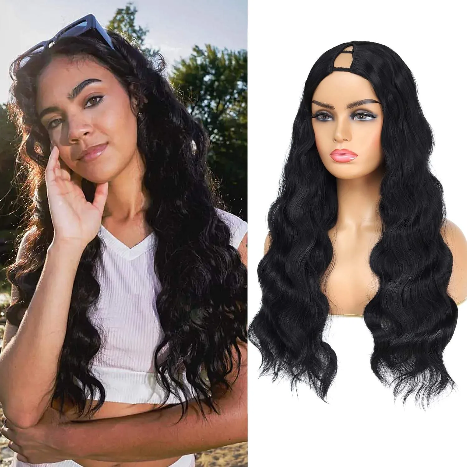 Kinky Straight V Part Wig 26 Inch Yaki Straight