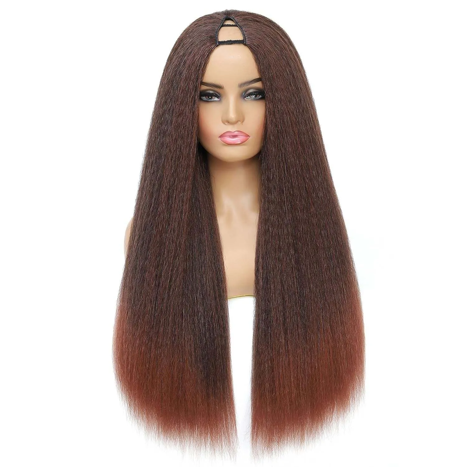 Kinky Straight V Part Wig 26 Inch Yaki Straight