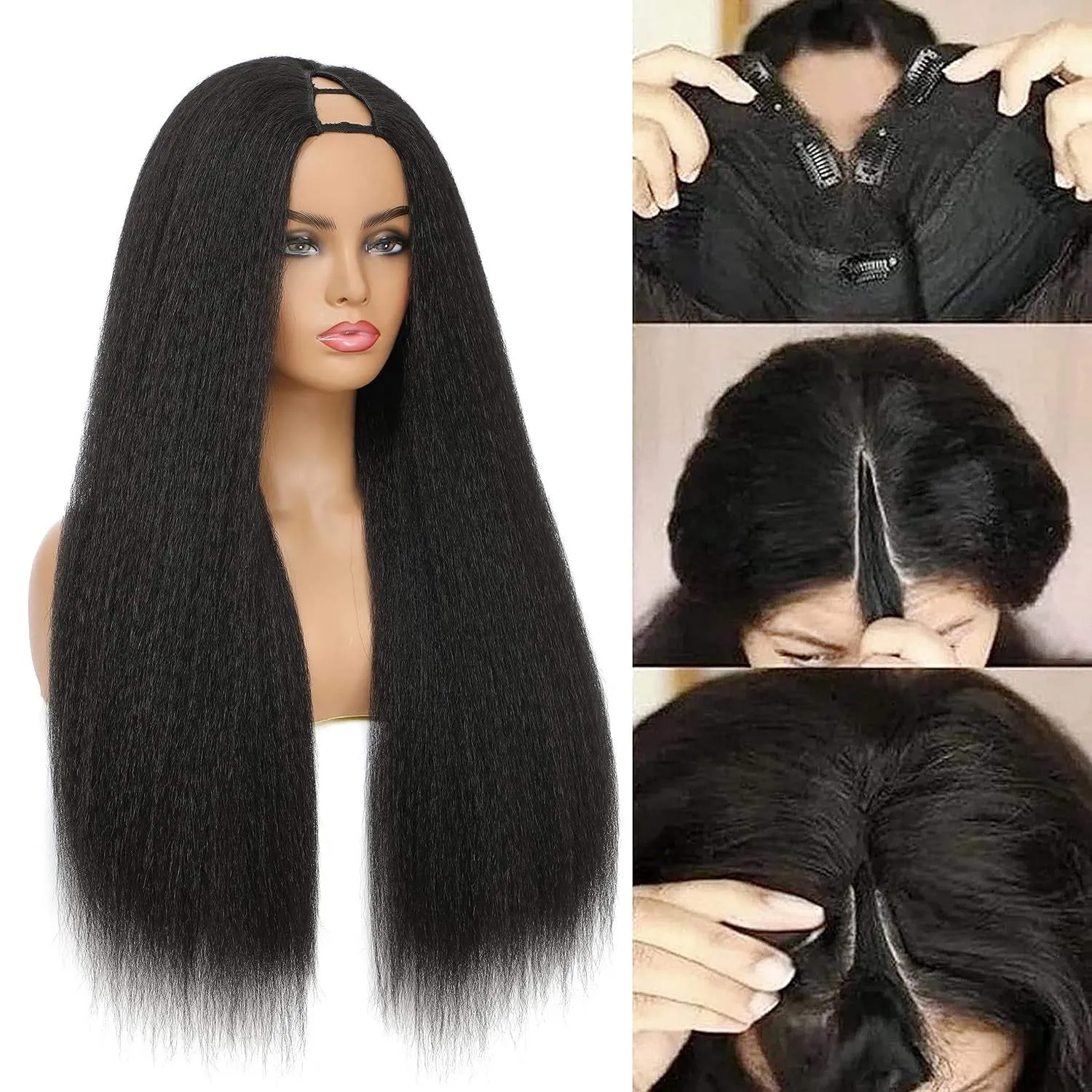 Kinky Straight V Part Wig 26 Inch Yaki Straight