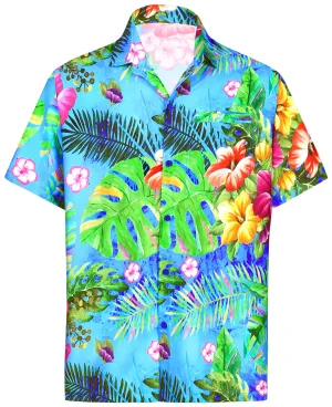 LA LEELA Shirt Casual Button Down Short Sleeve Beach Shirt Men Aloha Pocket shirt Blue_6035