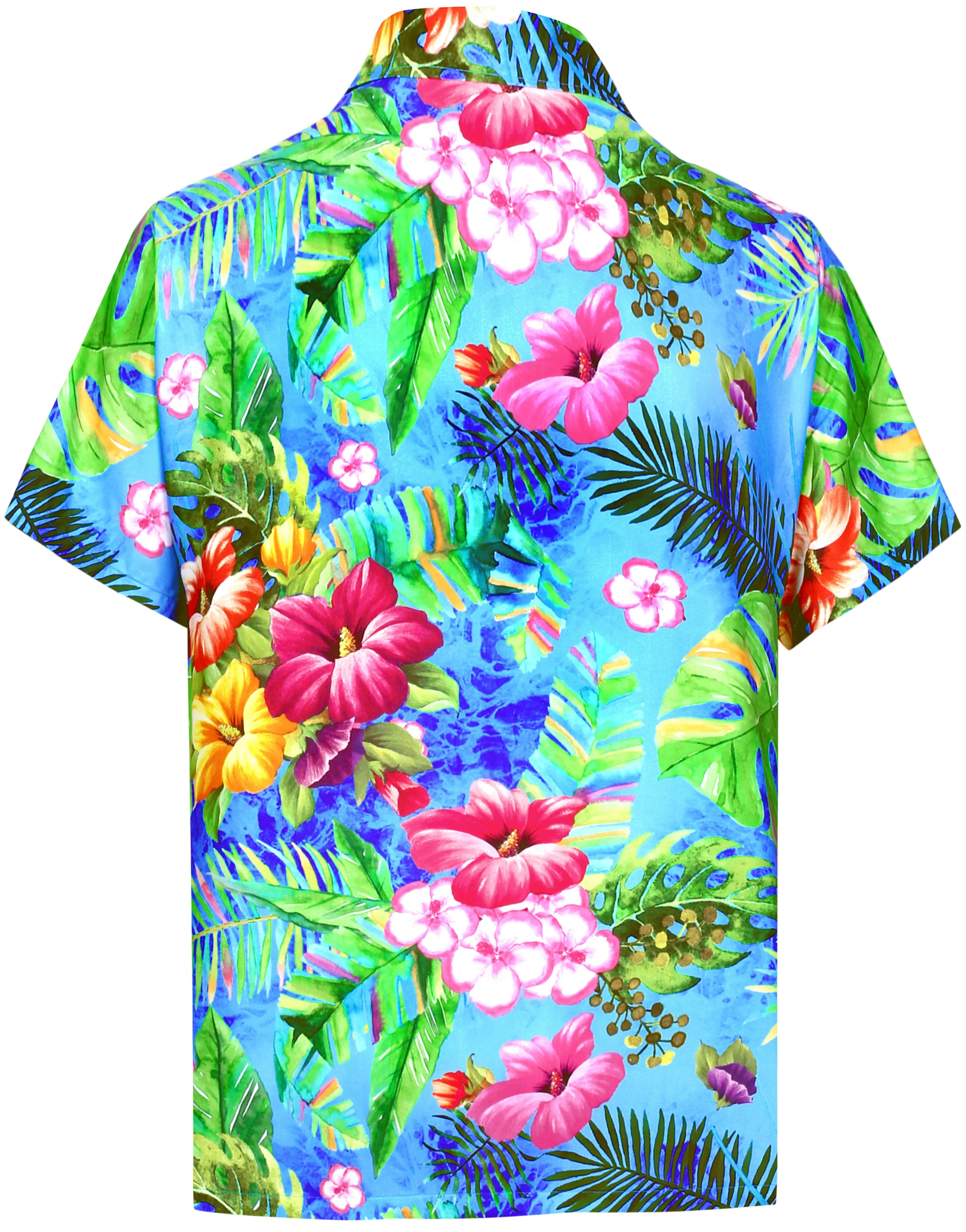 LA LEELA Shirt Casual Button Down Short Sleeve Beach Shirt Men Aloha Pocket shirt Blue_6035