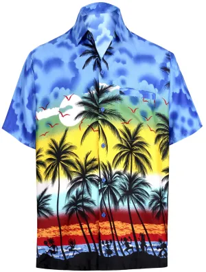 LA LEELA Shirt Casual Button Down Short Sleeve Beach Shirt Men Aloha Pocket shirt Blue_W965