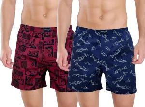 Maroon Insta Navy Fish Printed Cotton Funky Boxers