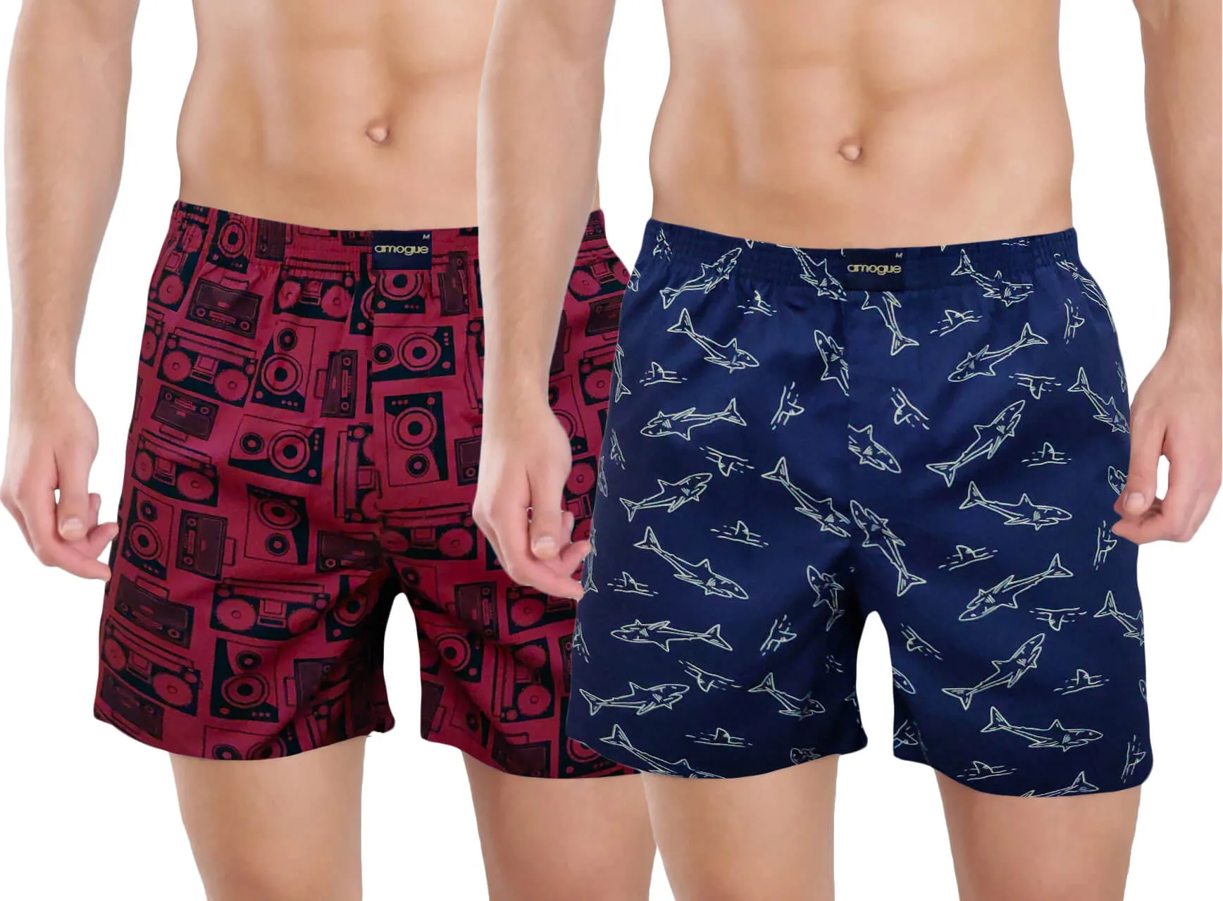 Maroon Insta Navy Fish Printed Cotton Funky Boxers