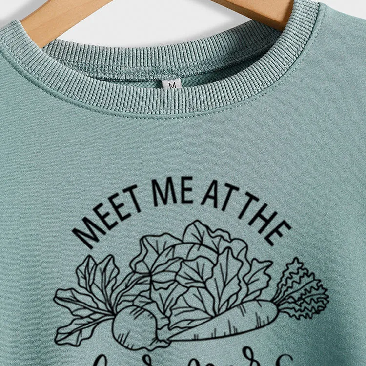 Meet Me At The Farmers Market Letters Carrot Print Loose Long-sleeved Sweater Women