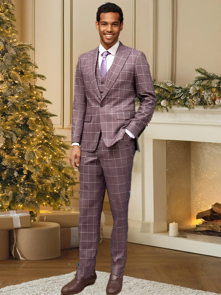 Men's Classic Pin Plaid Three-Piece Suit for formal occasions