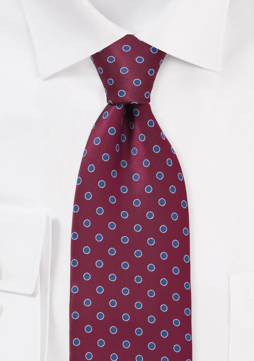 Merlot Red and Royal Blue Polka Dot Necktie