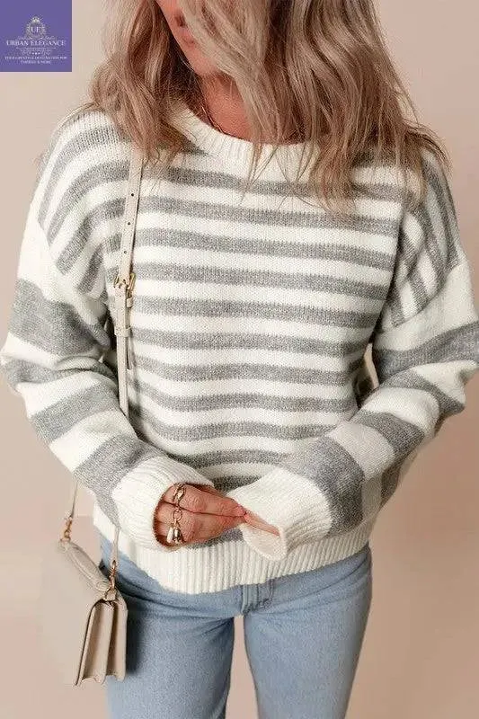 Modern Striped Drop Shoulder Crew Sweater