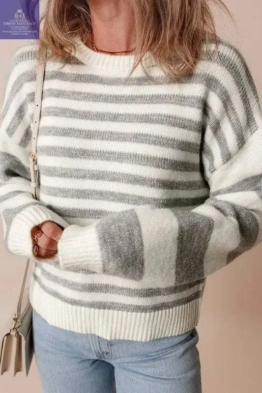 Modern Striped Drop Shoulder Crew Sweater