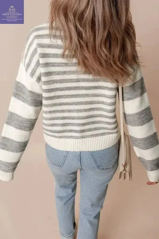 Modern Striped Drop Shoulder Crew Sweater