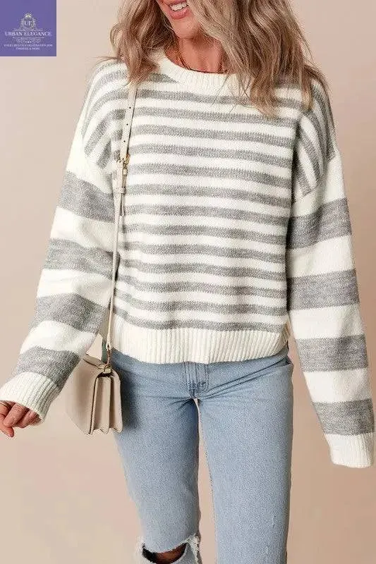 Modern Striped Drop Shoulder Crew Sweater