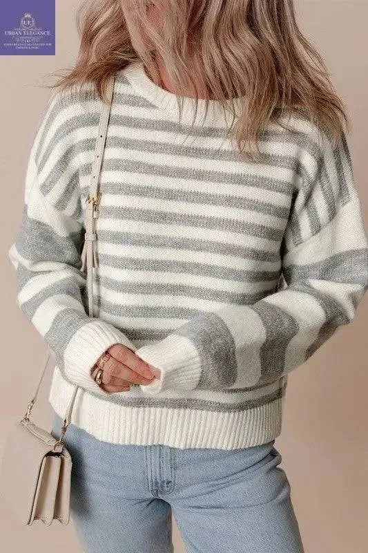 Modern Striped Drop Shoulder Crew Sweater