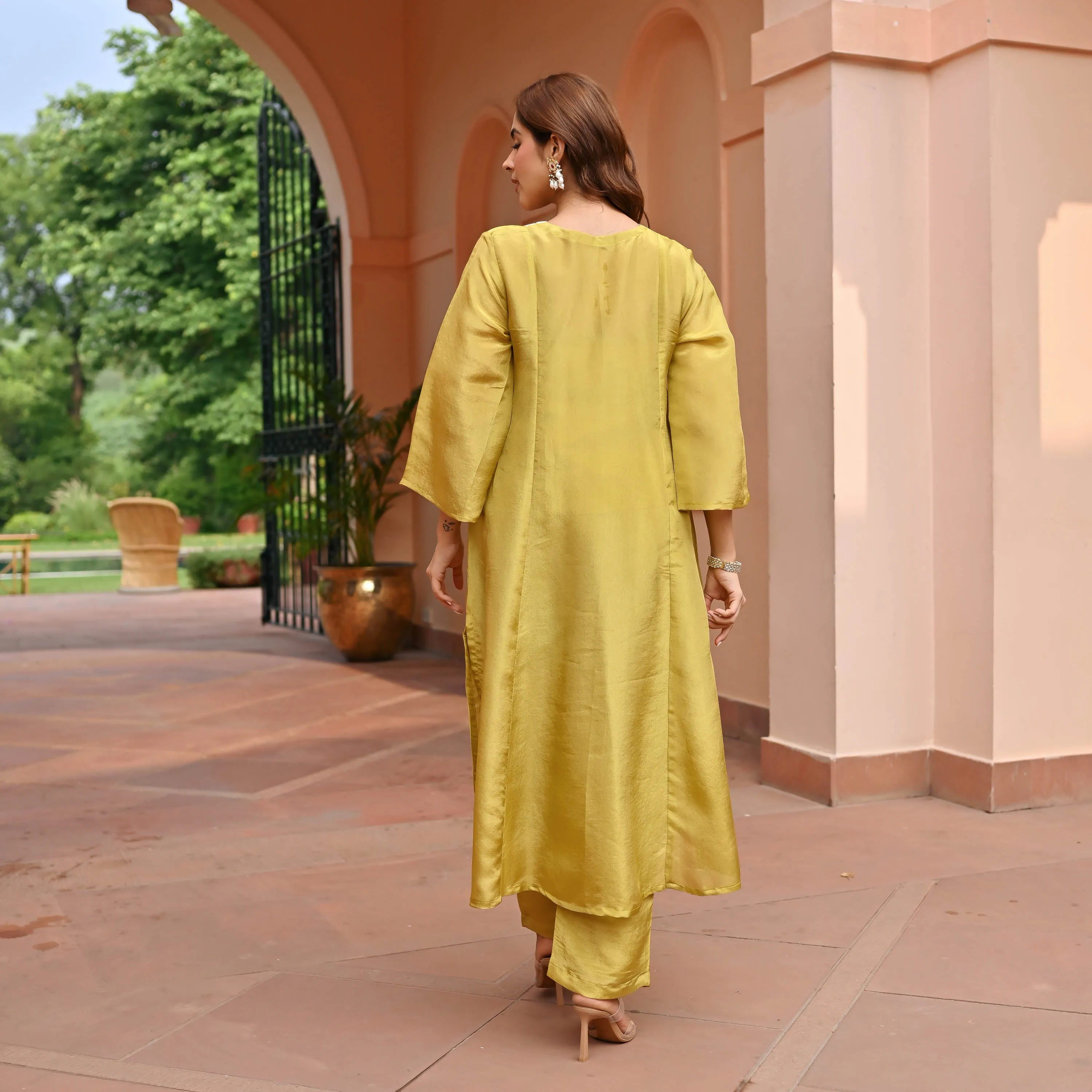 Mustard Tissue Silk Kurta Set