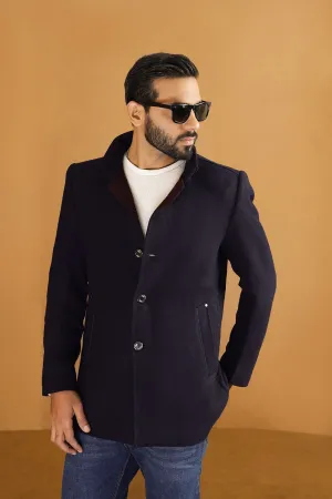 Navy Collar Down Coat