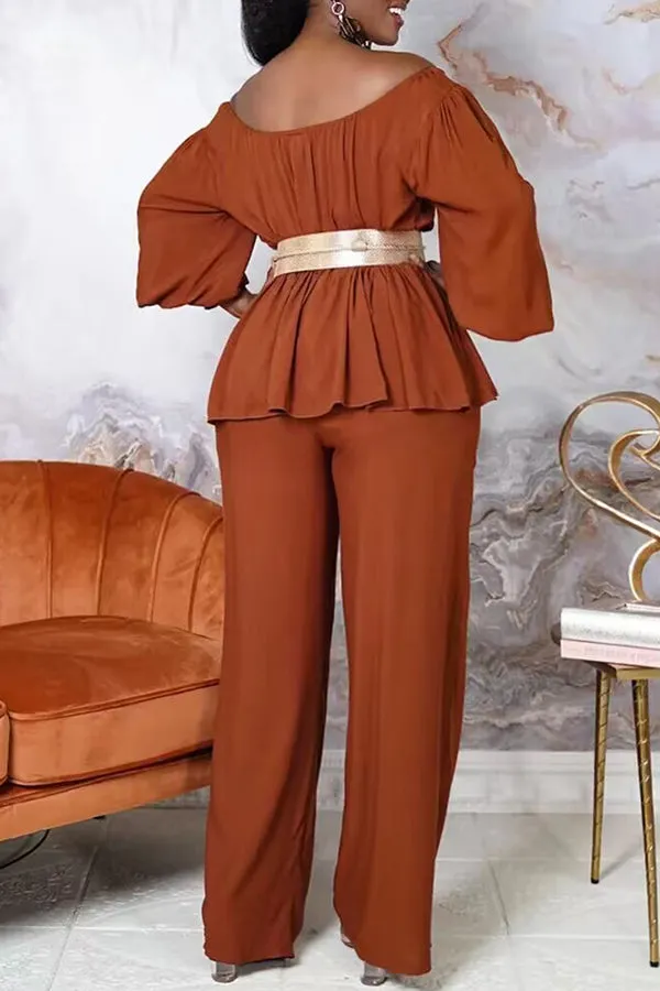 Off Shoulder Lantern Sleeve Pants Set