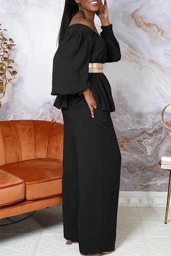 Off Shoulder Lantern Sleeve Pants Set