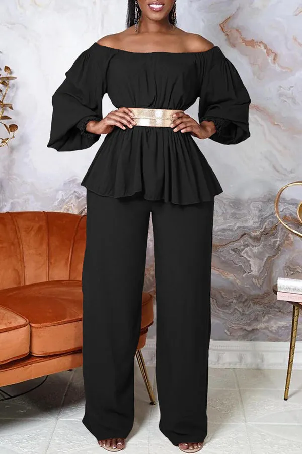 Off Shoulder Lantern Sleeve Pants Set