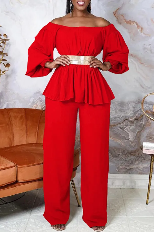 Off Shoulder Lantern Sleeve Pants Set