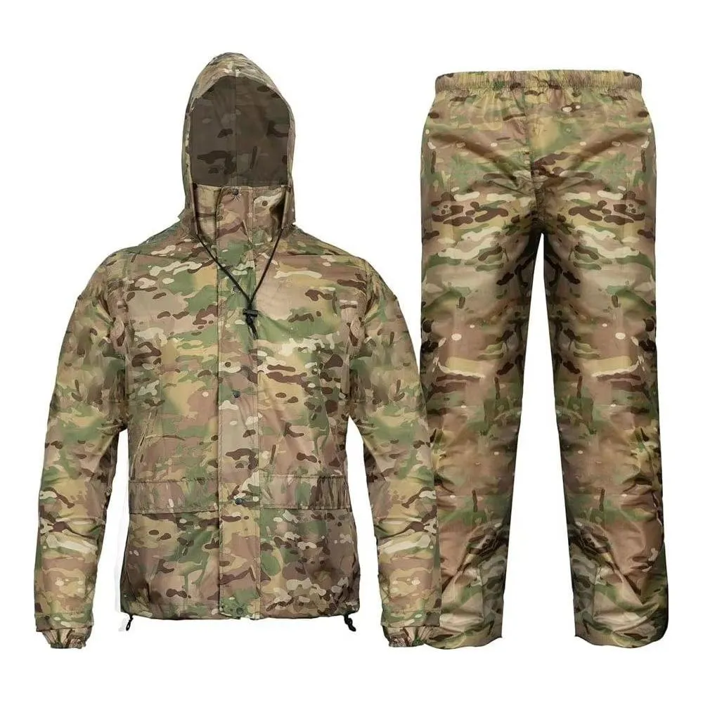 Portable Woodland Camo Poncho Raincoat Set with Rain Pants Folding Waterproof Clothes Trip Tactical Man Rain Jacket