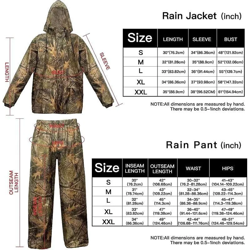 Portable Woodland Camo Poncho Raincoat Set with Rain Pants Folding Waterproof Clothes Trip Tactical Man Rain Jacket