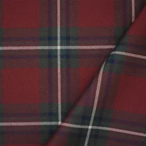 Red-Green-Multi Wool Polyester Plaid Check Twill Woven Suiting Fabric