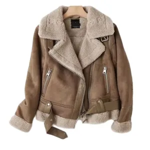 Retro Suede Lambs Wool Oversized Motorcycle Jacket