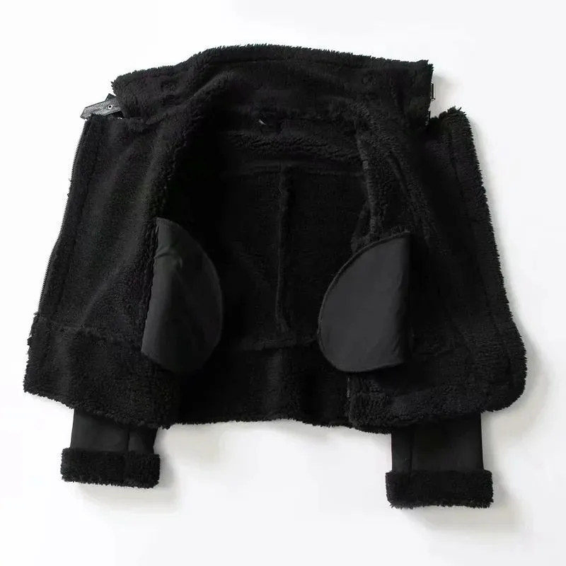 Retro Suede Lambs Wool Oversized Motorcycle Jacket