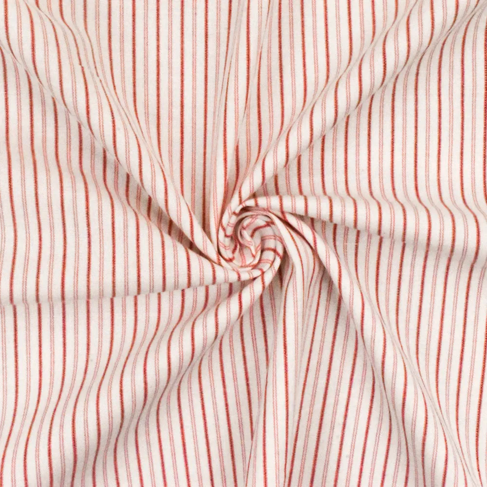 Simple Red-White-Pink Stripe Stretch Cotton Broadcloth Woven Fabric