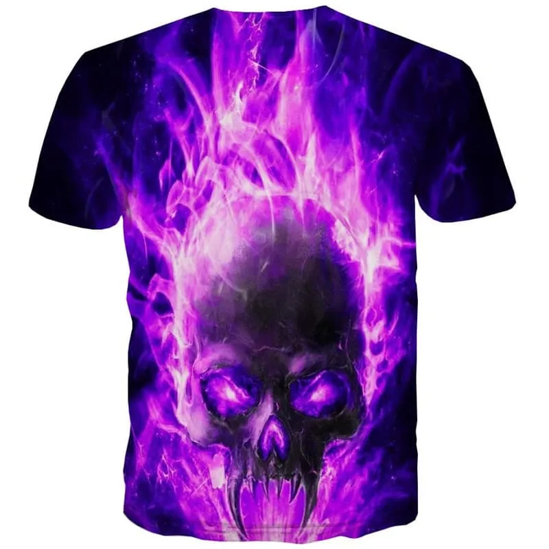 Skull T-shirt Men Flame Funny T shirts Purple T-shirts 3d Mens Clothing summer