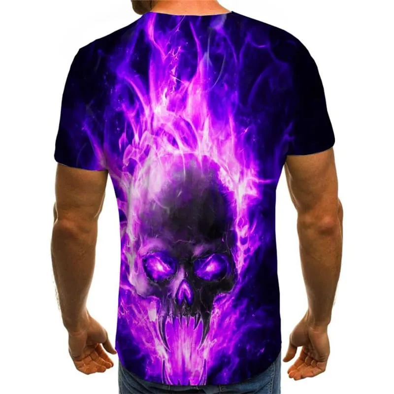 Skull T-shirt Men Flame Funny T shirts Purple T-shirts 3d Mens Clothing summer