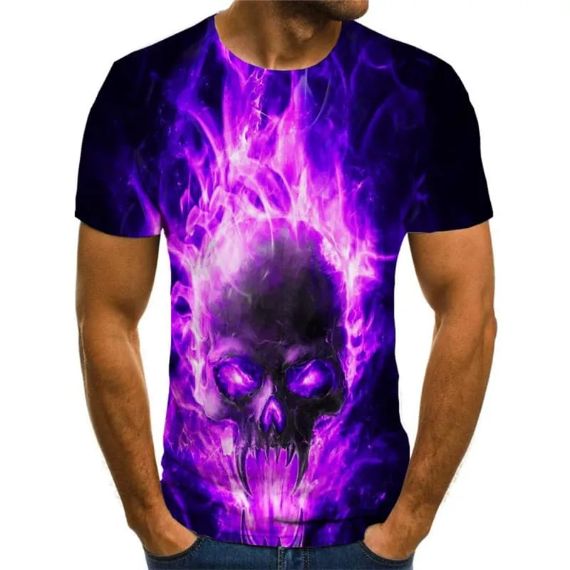 Skull T-shirt Men Flame Funny T shirts Purple T-shirts 3d Mens Clothing summer