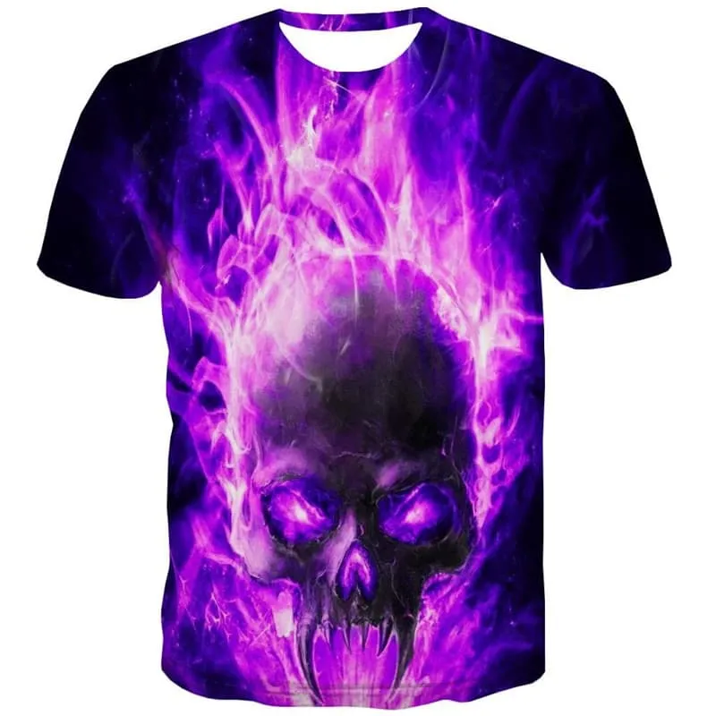 Skull T-shirt Men Flame Funny T shirts Purple T-shirts 3d Mens Clothing summer