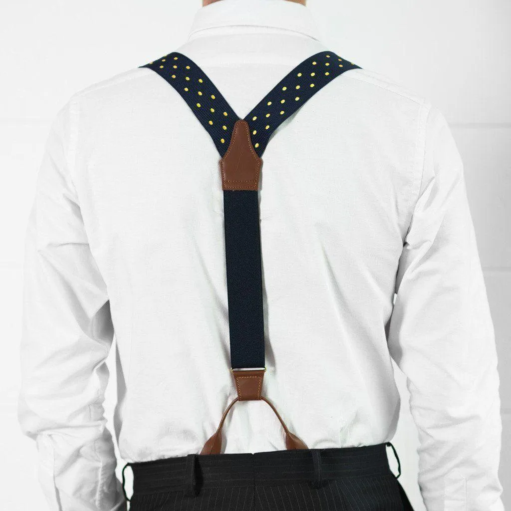 Spot of Sunshine- Spotted Navy & Yellow Suspenders