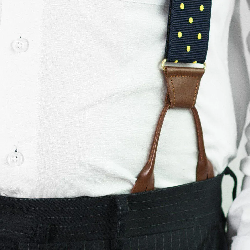 Spot of Sunshine- Spotted Navy & Yellow Suspenders