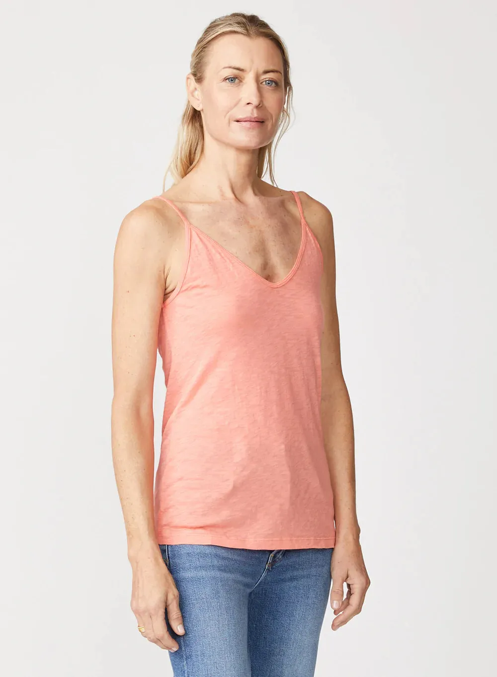 Supima Slub Jersey V Neck Tank - Punch