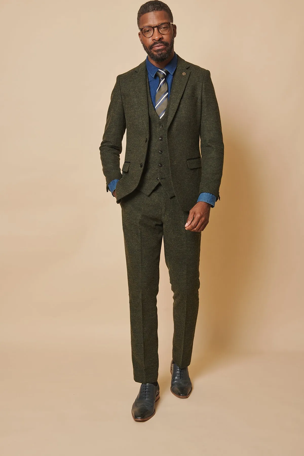 The WHU Collection - MARLOW Olive Green Tweed Three Piece Suit As Worn By Aaron Cresswell