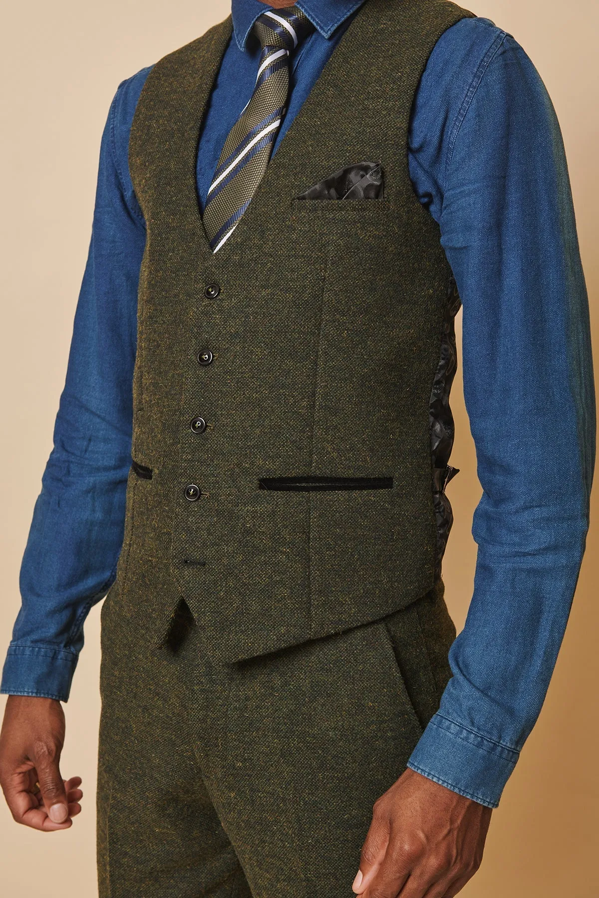 The WHU Collection - MARLOW Olive Green Tweed Three Piece Suit As Worn By Aaron Cresswell