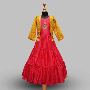 Tomato Embroidered Girls Gown with Jacket