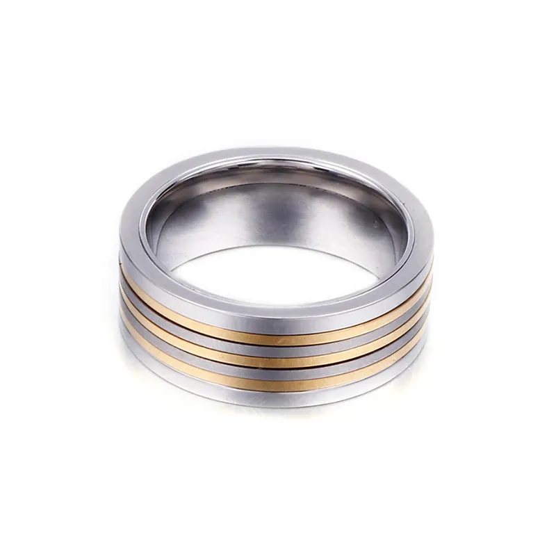 Trendy Two-Tone Stainless Steel Couple Rings for Men - Versatile Cross-Border Amazon Wholesale