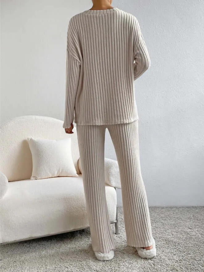 V-neck Striped Knitted Two-piece Suit