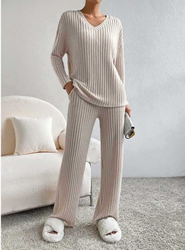 V-neck Striped Knitted Two-piece Suit