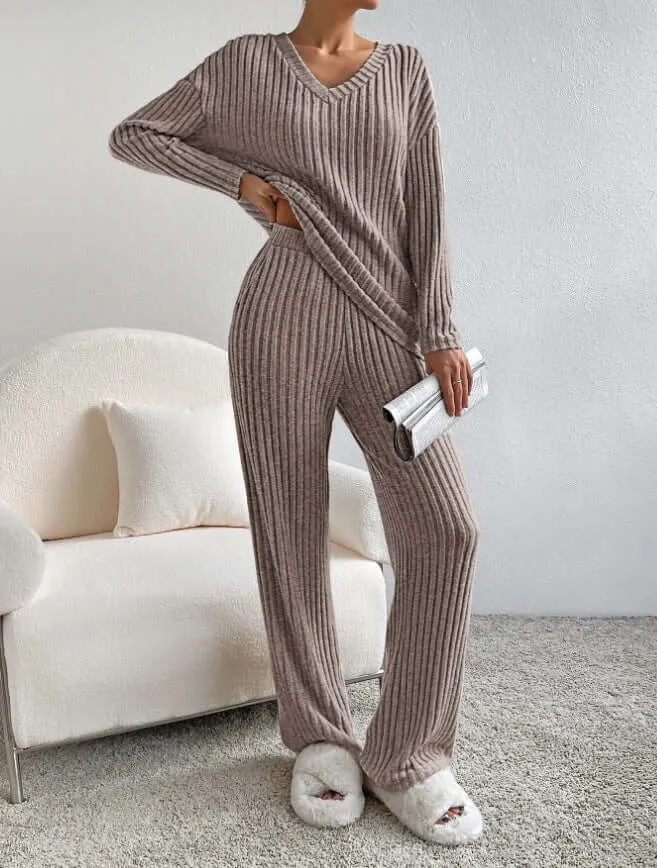 V-neck Striped Knitted Two-piece Suit