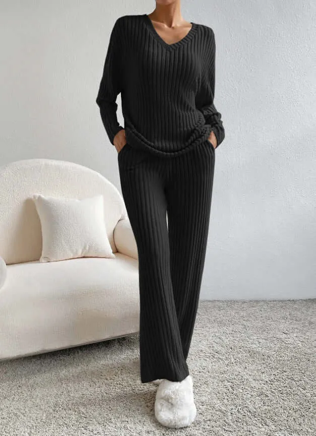 V-neck Striped Knitted Two-piece Suit