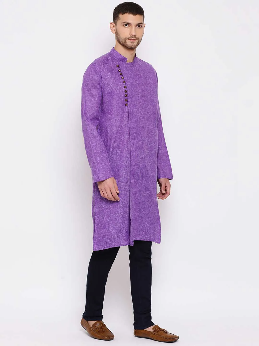 VASTRAMAY Men's Purple Mix Cotton Kurta