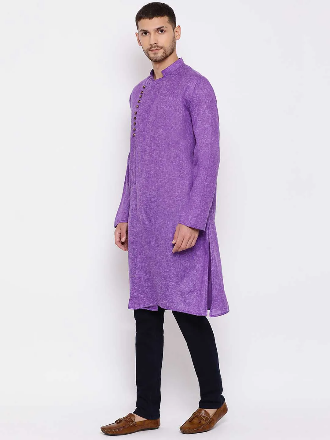 VASTRAMAY Men's Purple Mix Cotton Kurta