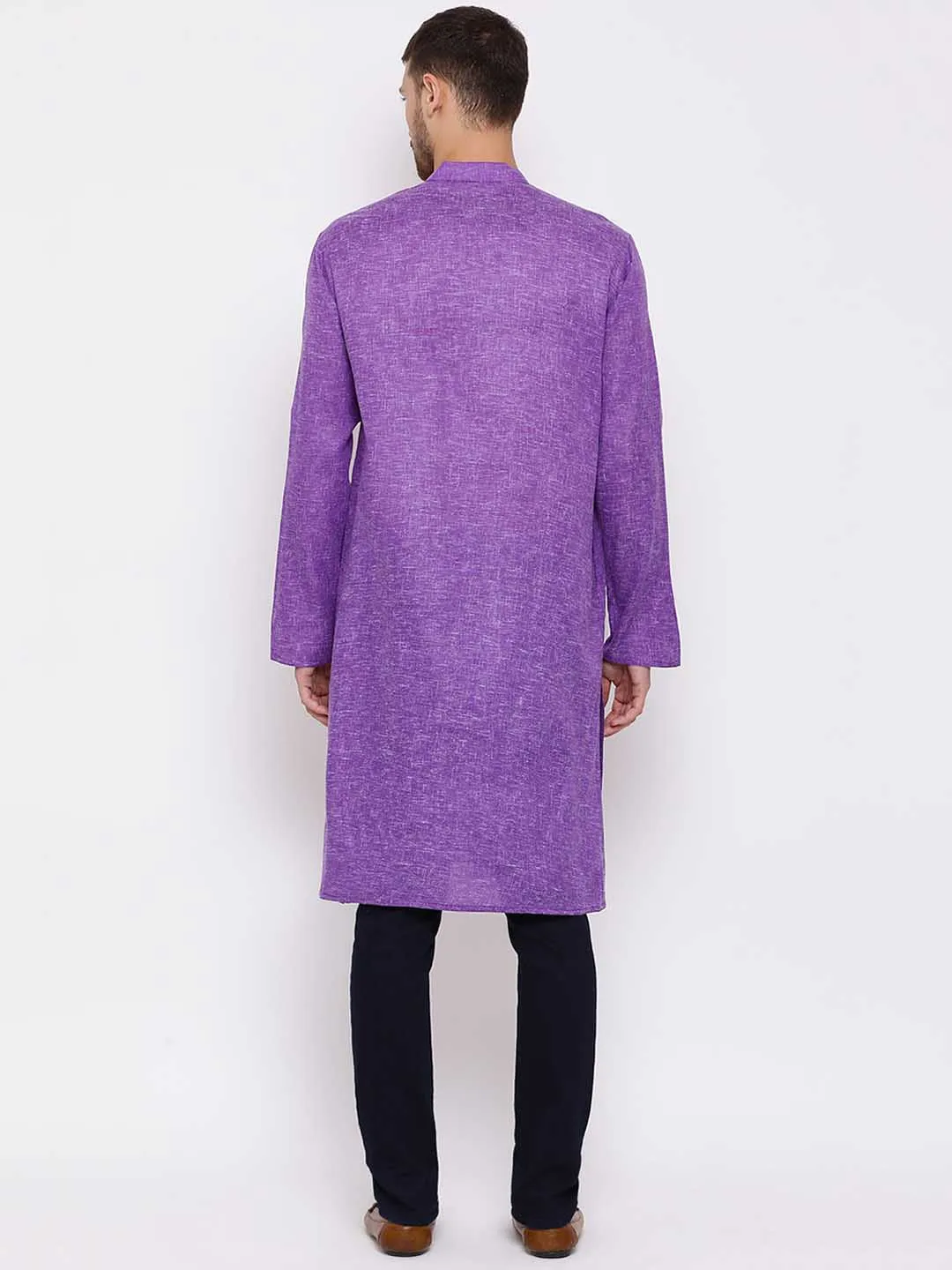 VASTRAMAY Men's Purple Mix Cotton Kurta