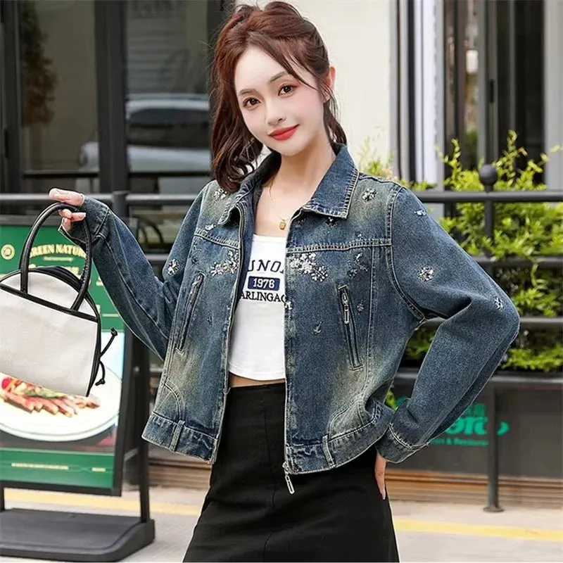 Vintage Denim Embroidery Coat Casual Retro Jacket