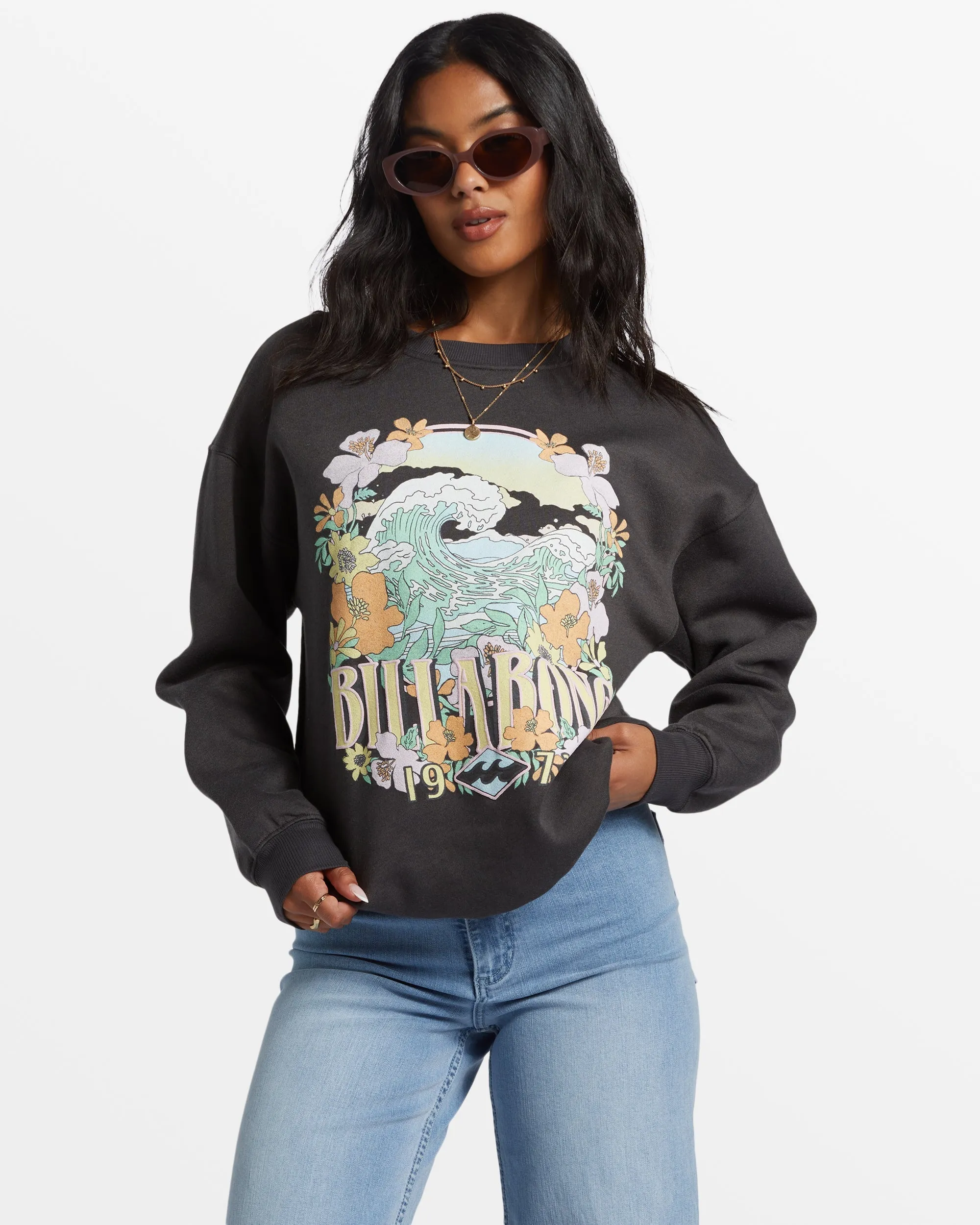 Waves Are Calling Crew Neck Sweatshirt - Off Black