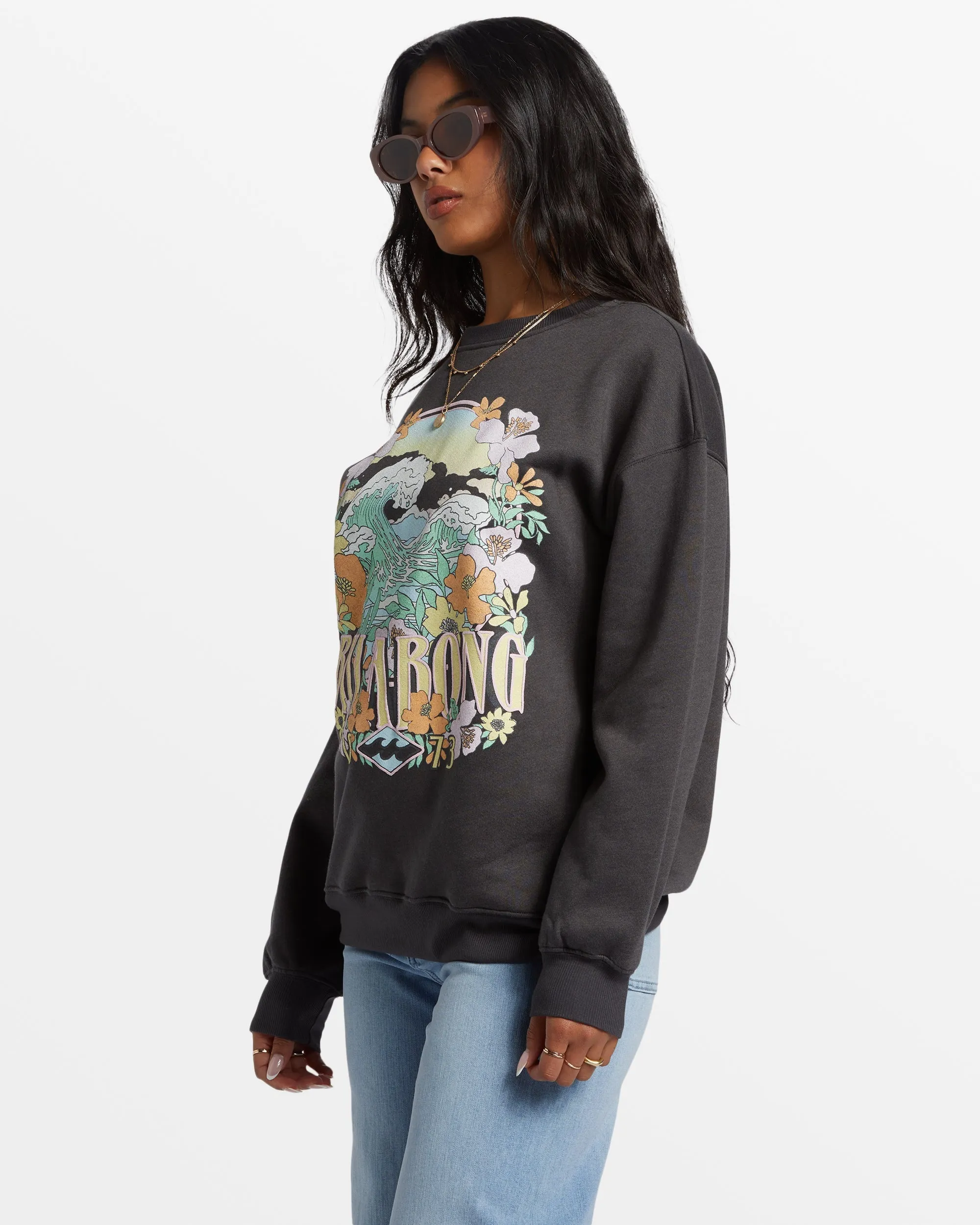 Waves Are Calling Crew Neck Sweatshirt - Off Black